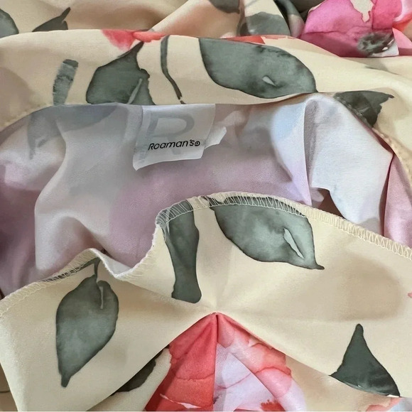 Roamans Floral Blouse 1X Watercolor Floral Yellow Pink Orange Collared Pullover - Picture 6 of 7